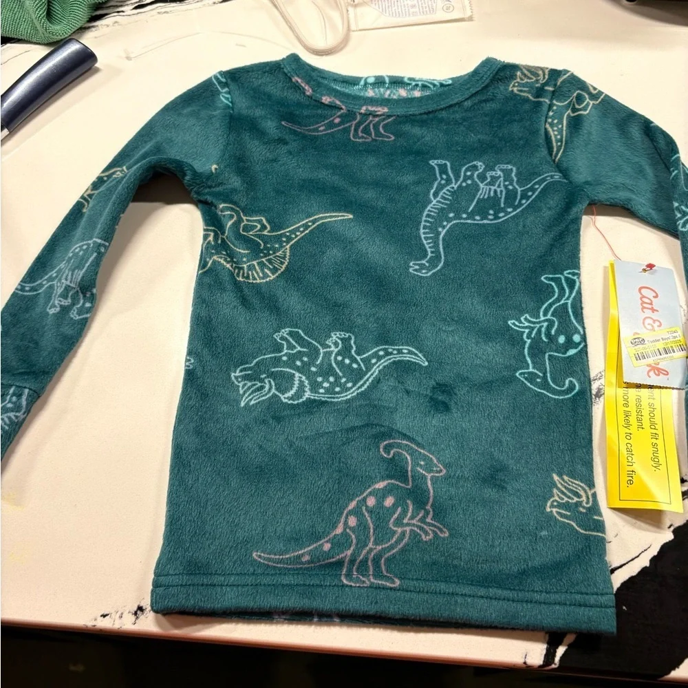 Cat & Jack Teal Fleece Leggings with Pink Dino Accents
